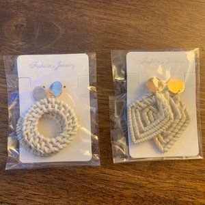 NWT Set of 2 White Rattan Earrings